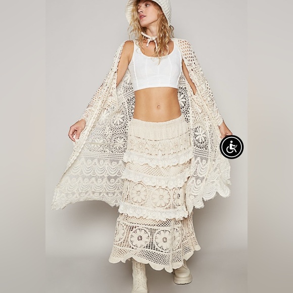 POL Tops - POL One Size Lace Crochet Cotton MIDI Duster Open Cardigan